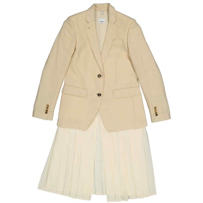 Pre-owned Burberry Ladies Pleated Panel Wool Silk Linen Tailored Jacket In Check Description
