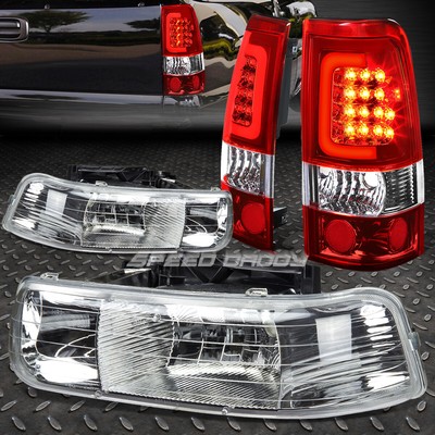 ХРОМИРОВАННАЯ ХРУСТАЛЬНАЯ ФАРА + УГОЛОК + КРАСНЫЙ 3D СВЕТОДИОДНЫЙ ЗАДНИЙ ФОНАРЬ ДЛЯ 99-02 SILVERADO