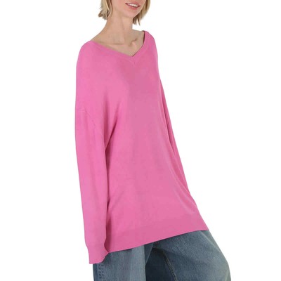 Pre-owned Balenciaga Ladies Pink Oversized V-neck Knit Sweater