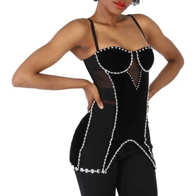 Pre-owned Burberry Stretch Mesh And Velveteen Crystal Embellished Corset Top In Black