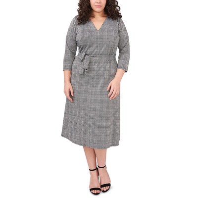 

MSK Женское черно-белое клетчатое платье прямого кроя до середины икры с длинными рукавами плюс  BHFO 6241, Black white