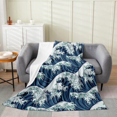 The Great Wave Fleece Blanket 50''x40'' Japanese Ocean Wave