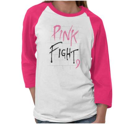 Ribbon Cure Breast Cancer Awareness BCA Gift Womens 3/4 Sleeved Raglan Tshirt