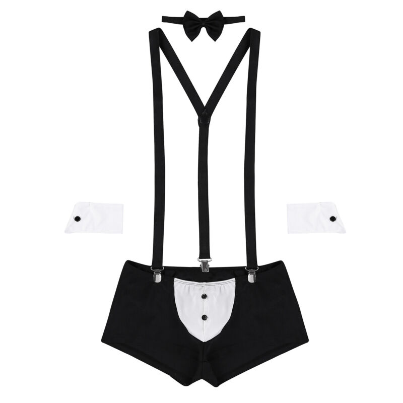 US Sexy Men Mankini Tuxedo Bow Tie Thong Lingerie Set G-string Briefs ...