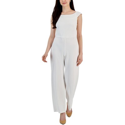 Связанная одежда Женский комбинезон без рукавов с вырезом лодочкой из крепа цвета слоновой кости 12 BHFO 2433