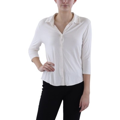 Majestic Filatures Womens Ivory Knit Button-Down Top Shirt 1 BHFO 9949