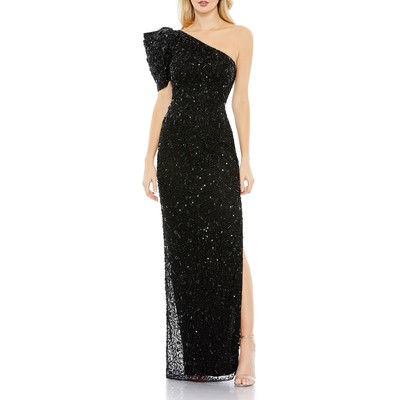 Женское черное вечернее платье Mac Duggal с украшением на одно плечо, 2 BHFO 0654