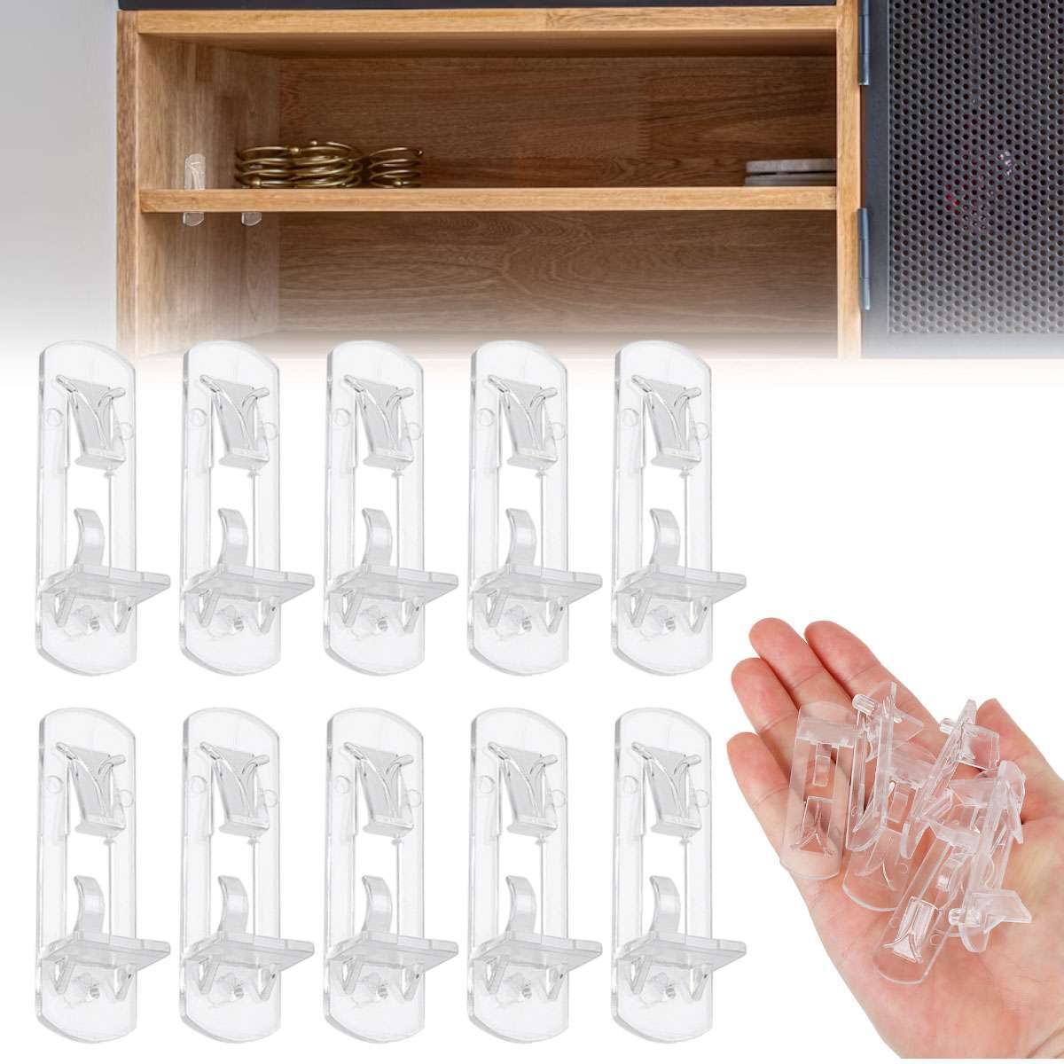 10Pcs Locking Cabinet Shelf Support Pegs 5mm Shelf Pins Clear Shelf Clip Plastic