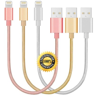 3x Short Nylon Braided USB Charging Cable Data Sync USB for Multi-Device Station