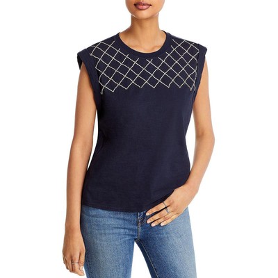 

Cinq a Sept Женская хлопковая майка Bella темно-синего цвета со стразами  BHFO 0480, Navy