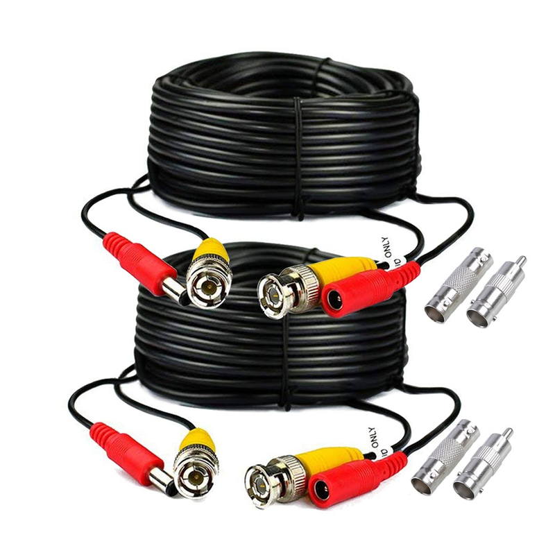 2-Pack 125Ft Black Pre-Made All-In-One BNC Male to Male Video and Power Cable