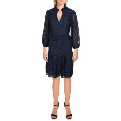 Женское темно-синее кружевное мини-платье Vince Camuto с расклешенными рукавами 2 BHFO 0124