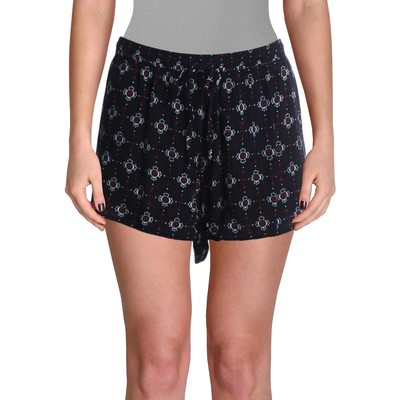 Aqua Womens Navy Printed Drawstring Waist Pull On Shorts L BHFO 7869