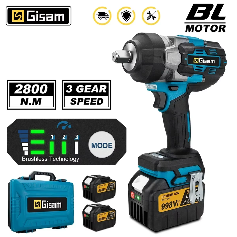 2800N.M Brushless Electric Impact Wrench 1/2 Inch Cordless Impact Wrench Screwdr