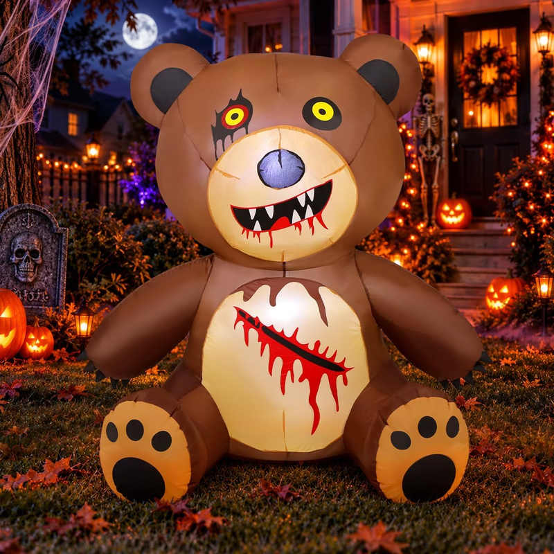 5FT Halloween Inflatable Teddy Bear Yard Decor Built In LED Outdoor Lawn Party
