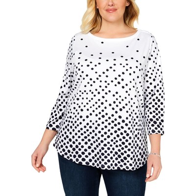 Женская блузка с широким вырезом в черно-белый горошек от Charter Club Top Shirt Plus 4X BHFO 3587