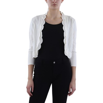 Ronni Nicole Womens White Scalloped Open Front Cardigan Sweater Top L BHFO 7221