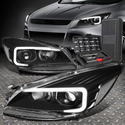 ДЛЯ 13-16 FORD ESCAPE LED DRL ЧЕРНЫЕ/ПРОЗРАЧНЫЕ УГЛОВЫЕ ПРОЕКТОРНЫЕ ФАРЫ + НАБОР ИНСТРУМЕНТОВ