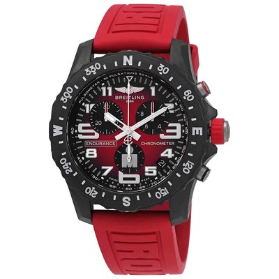 Pre-owned Breitling Endurance Pro Chronograph Quartz Chronometer Red Dial Men's Watch