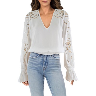 Женская укороченная рубашка с V-образным вырезом и петельками цвета слоновой кости Aurelie от Ramy Brook XS BHFO 3693