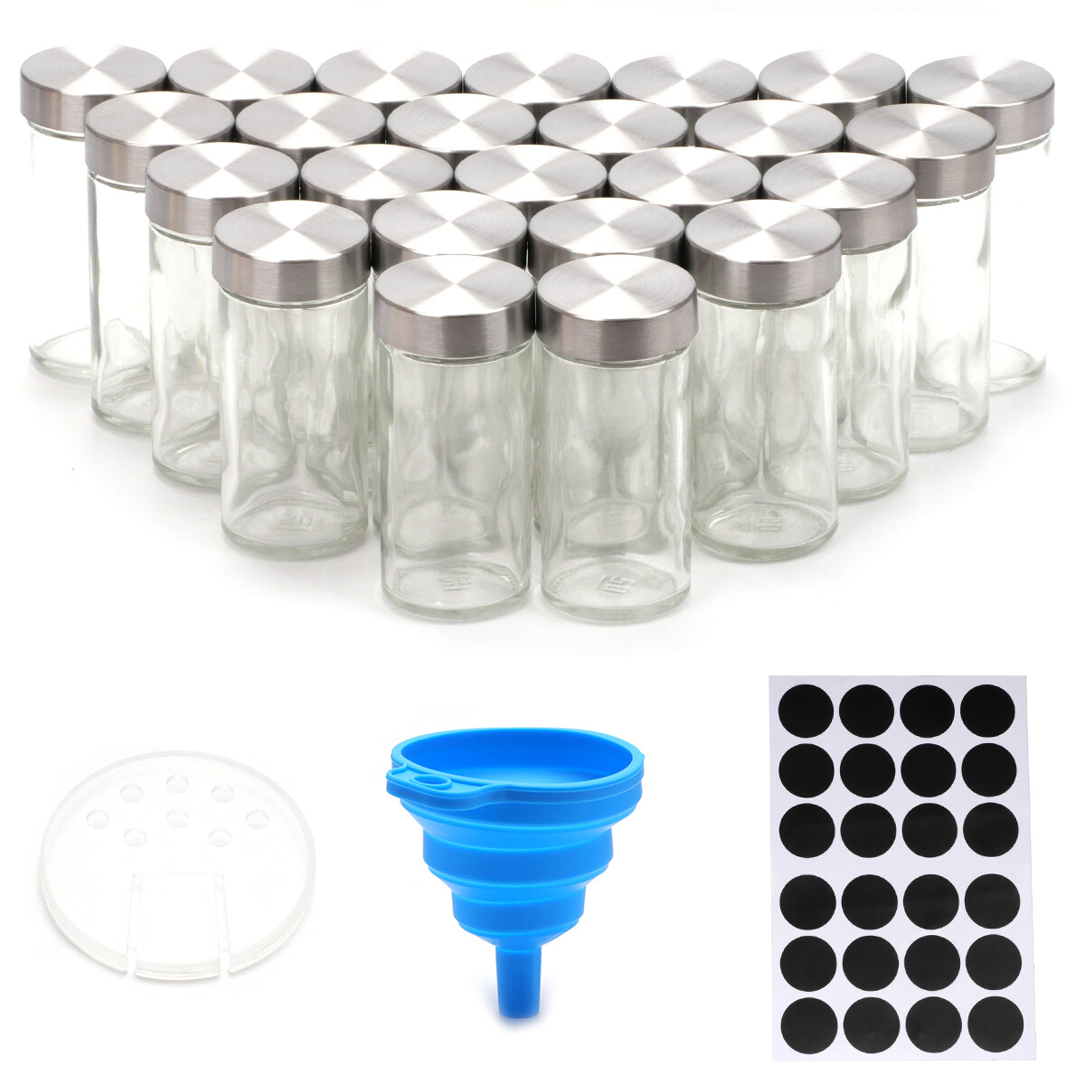 24pcs Spice Jar Glass Shaker Dispenser 3.5oz Storage Container with Lids Funnel