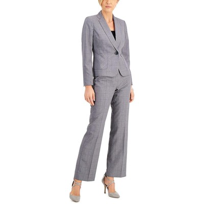 

Le Suit Womens Grey Window Pane 2PC Work Pant Suit Petites  BHFO 5054, Grey/peacock