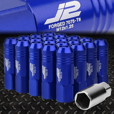 J2 ENGINEERING 7075 АЛЮМИНИЙ M12X1.25 20ШТ 60 ММ ГАЙКИ С ОТКРЫТЫМИ НАКОНЕЧНИКАМИ + АДАПТЕР СИНИЙ
