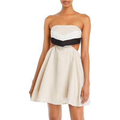 

Женское льняное мини-платье STAUD Lourdes с вырезами BHFO 4047, Natural/black/white