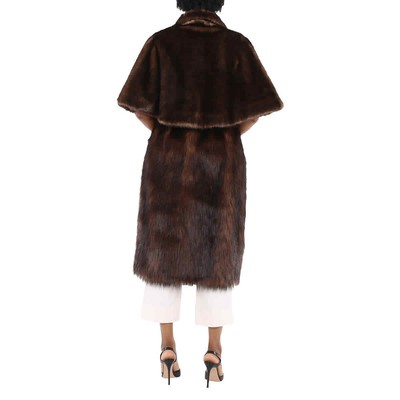 Pre-owned Burberry Brown Faux Fur Single-breasted Short-sleeve Coat