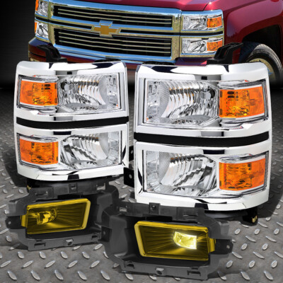 ДЛЯ 2014-2015 CHEVY SILVERADO 1500 СВЕТОДИОДНЫЕ ХРОМИРОВАННЫЕ ЯНТАРНЫЕ ФАРЫ + КОМПЛЕКТ ПРОТИВОТУМАННЫХ ФАР