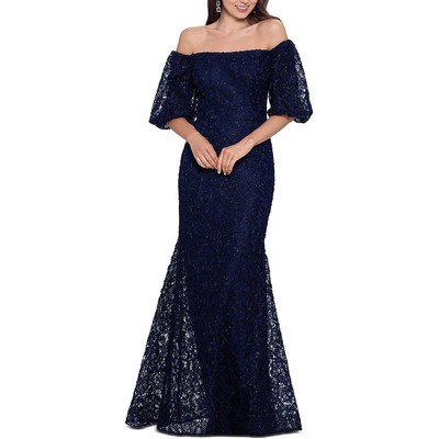 Xscape Womens Blue Lace Maxi Special Occasion Evening Dress Gown 6 BHFO 2051