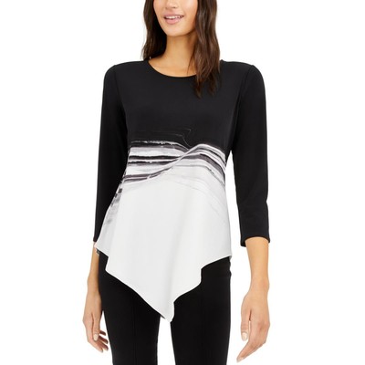 Женская черная асимметричная блузка-рубашка-стрейч Alfani S BHFO 0925