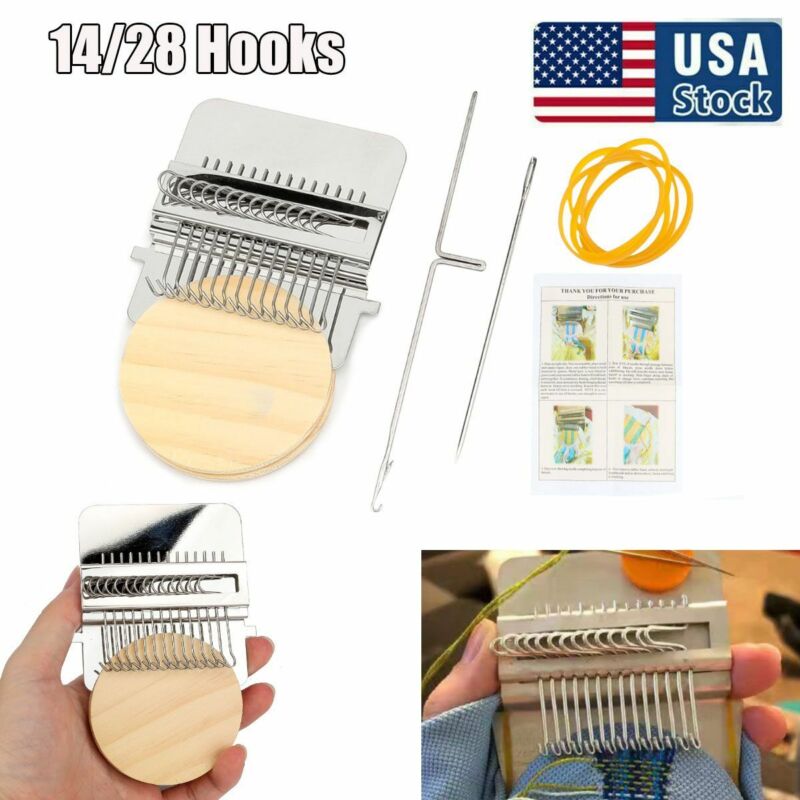 14/28 Hooks Small Loom-Speedweve Type Weave Tool, Darning Machine with Wood Disc