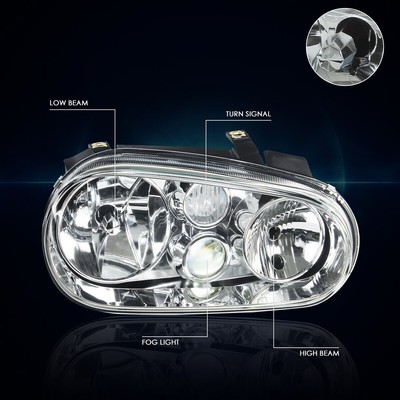 For 99-06 Volkswagen Golf/Cabrio Chrome Housing Headlight w/Projector Fog Lamp