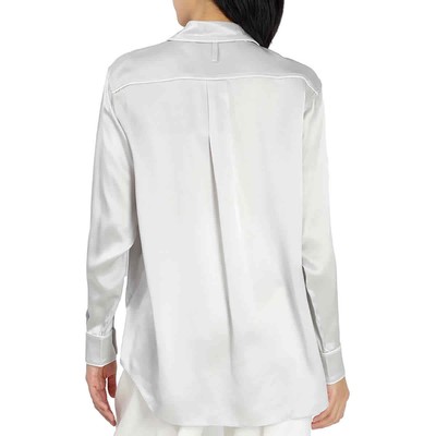 Pre-owned Burberry Ladies Light Pebble Grey Silk Satin Shirt In Multicolor