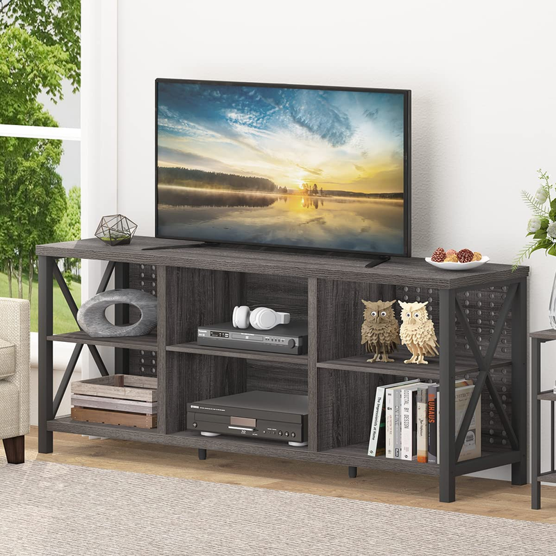 Industrial TV Stand for 75 Inch TV, Large Rustic Wood and Metal Entertainment Ce
