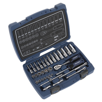 Sealey Socket Set 33 Pieces 1/4'' Square Drive 6 Point WallDrive Metric AK8990