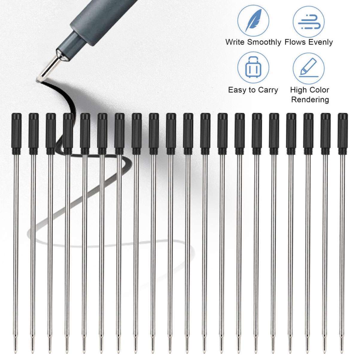 20 Cross Style Ballpoint Pen Refills Smooth Flow Black Ink 1.0mm Medium Point US