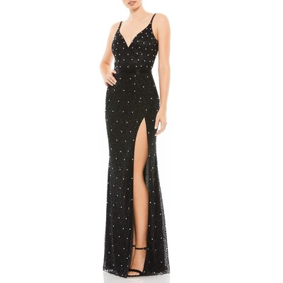 

Mac Duggal Женское черное вечернее платье с v-образным вырезом и украшением  BHFO 6496, Черный