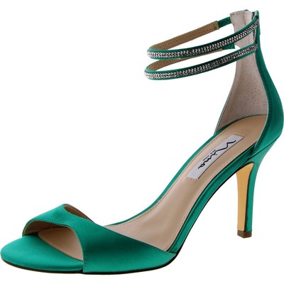 Женские туфли Nina Viktora Green из атласа со стразами на каблуке 8 см (B, M) BHFO 0151