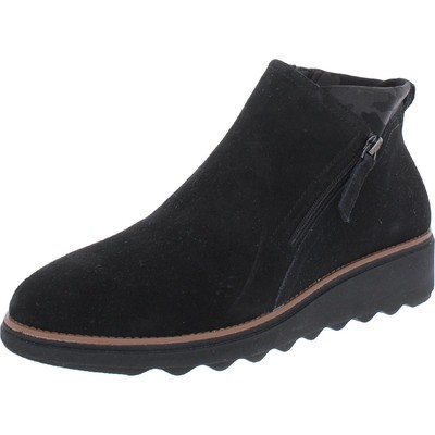 

Женские кожаные ботильоны на танкетке без шнуровки Clarks Sharon BHFO 9386, Black suede, Sharon