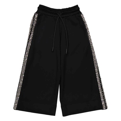 Pre-owned Burberry Ladies Black Crystal Detail Wide-leg Jersey Cropped Track Pants