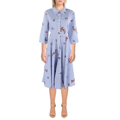 Женское платье-сорочка миди в синюю полоску с цветочным рисунком Gracia Womens XL BHFO 7349