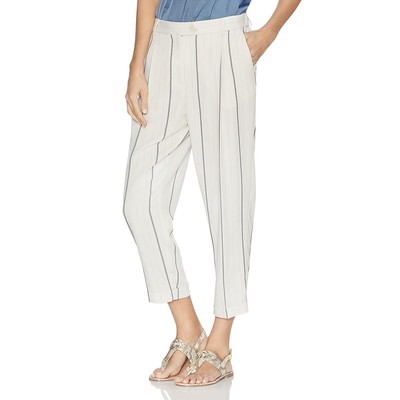 Женские плиссированные укороченные брюки с манжетами в тонкую полоску цвета слоновой кости Vince Camuto 2 BHFO 3642
