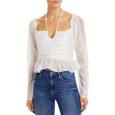 

Женский топ WAYF Uptown с рюшами и складками на бретелях с баской BHFO 8879, Цвет слоновой кости