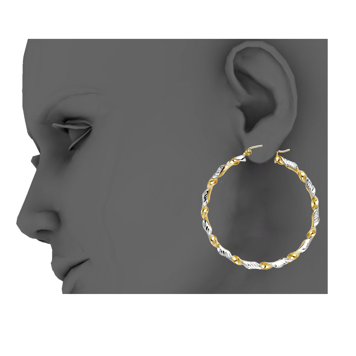 Pre-owned Tgdj 14k Two Tone Gold 2mm Twisted Hoop Earrings For Women