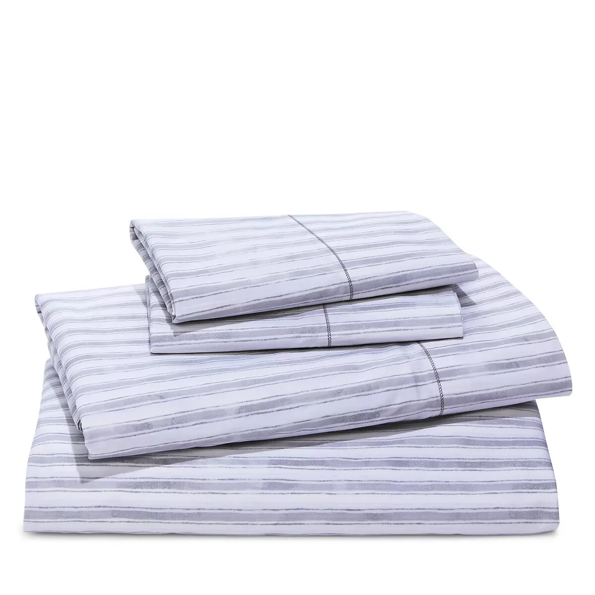Sky Watercolor Stripe Percale Sheet King Set 78x80x15in/20x36in Reflection Blue - Picture 1 of 12