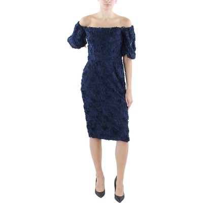 Женское темно-синее кружевное платье Xscape для коктейлей и вечеринок с открытыми плечами 6 BHFO 8042