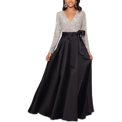 Женское черное вечернее платье макси с блестками Xscape Gown Petites 10P BHFO 1280