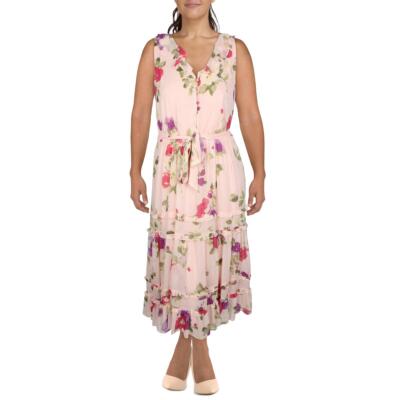 

Женское летнее платье миди Lauren Ralph Lauren Maci с цветочным принтом BHFO 7155, Pink sage multi
